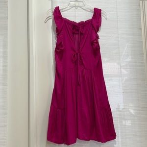 Free people fun hot pink dress with 2 bow ties in back fit and flare